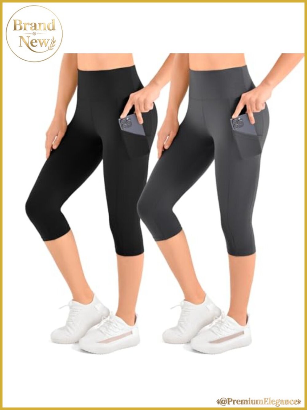 High Waist Capri Leggings with Pockets 2-Pack Stretch Yoga Pants